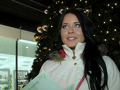 Brunette teen babe Mia Manarote striped and fucked missionary