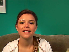 Sweet brunette teen Katie Thomas swallows a huge load