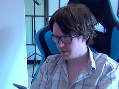 Blonde babe Anna Joy gets a cum shot in mouth after a blowjob