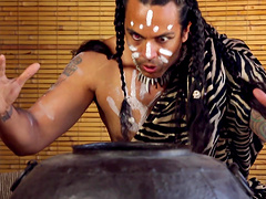 Ebony babes Chanell Heart and Skyler Nicole get cum shots in a foursome