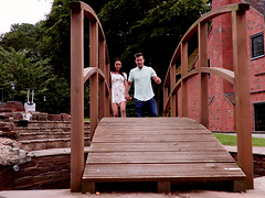 Misha Mayfair fucks two guys in a public park with a happy ending