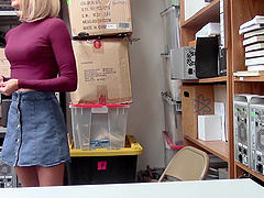 Blonde in miniskirt Emma Hix fucked hard in an office and cum sprayed