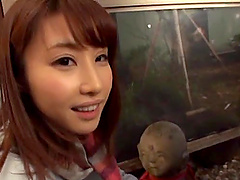 Japanese babe Ayami Shunka strips and sucks cock in public