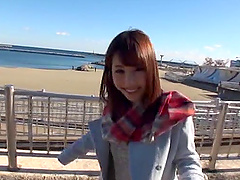 Japanese babe Ayami Shunka strips and sucks cock in public