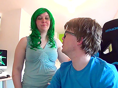 Nerdy blonde amateur teen sucks her friend's dick and swallows cum