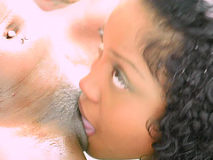 Ebony lesbians Ana Foxxx and Lotus Lain in a bathroom intercourse