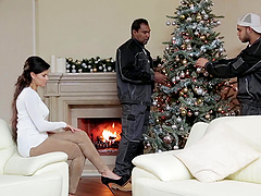 Brunette slut Billie Star destroyed and cum sprayed by two big cocks