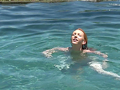 Redhead MILF babe Katy Kiss gets a cum shot on her hairy pussy