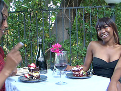 Gorgeous ebony teen lesbian couple Adriana Malao and Ashton Devine