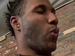 Gay Latino guy sucks and jerks off a well hung black dude in an alley