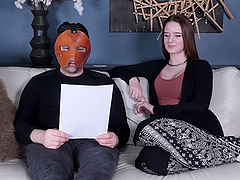 Behind the scenes with gorgeous brunette Jessica Kay and a masked guy