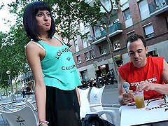 Brunette with braces Rachel Woods sprayed with cum by a stranger