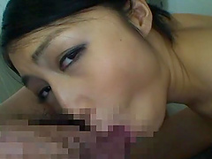 Cute Japanese babe Saionji Reo blows cock in the bathroom