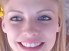 Hardcore outdoor blowjob and a cumshot for a blonde teen slut