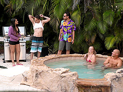 Blonde bombshell slut Bailey Brooke fucked doggy style in the bathroom