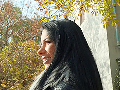 Busty brunette MILF slut Shalina Devine sucks cock on her knees