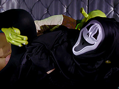 Halloween anal sex with masked Amy Pink and her creepy fucker