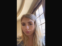 Amateur long haired blonde Angelina puts on makeup in public