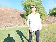 Fit brunette bombshell MILF Silvia exposes her round ass in public