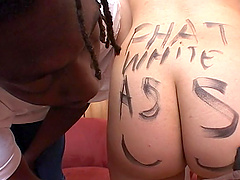 Brunette teen with braces Byron Long filled by a big black dick