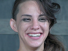 Devilynne tied up on a table and gets her tits and pussy tortured