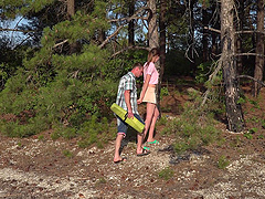 Hungry brunette amateur teen Vika Lita swallows cum outdoors