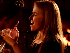 Blonde seductress Angel Piaff gets a body cumshot on the bed