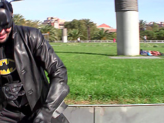 Catwoman swallows masked dude's cum after a masked fetish fuck