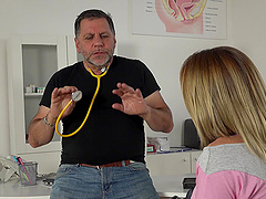 Old dude penetrates Lara West in the kitchen + nasty facial