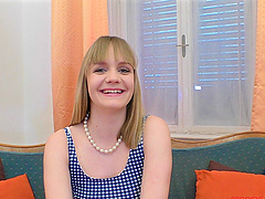 Blonde teen whore Lucette Nice bends over in stockings for a dick