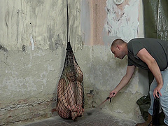 Dirty guy keeps blonde Katy Sky like a sex slave and tortures her