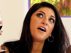 Babe with a nose ring Nikki Knightly shares a cumshot with a dude