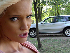 Brunette teen slut Tiffany Doll fucked in the forest hardcore