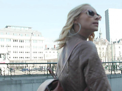 Trendy blonde teen Veronica Leal doused with cum on face by a fat dick