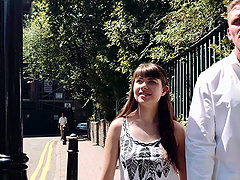 Petite redhead Latina Luna Riva rides cock outdoors until a creampie