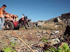 Blonde biker babe Kiara Diane gets a huge facial outdoors