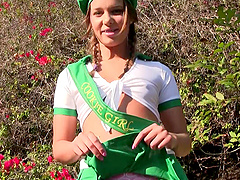 Teen in a slutty uniform Liza Rowe deepthroats and gets pussy fucked