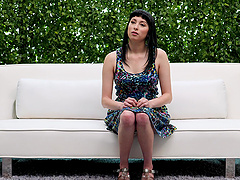 Black haired amateur Ruby rides cock in a reality casting scene
