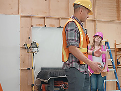 Dolly Leigh becomes horny while dudes fixed her bath so she fucks him