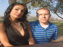 Mature brunette beauty Sami Scott rides cock with her tits bouncing