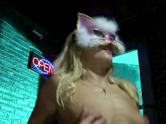 Back alley kinky orgy with babes wearing cat masks