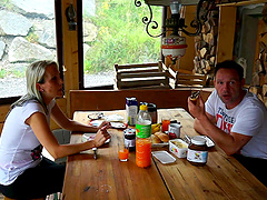 Topless picnic with Julia Pink ends with cum in her mouth