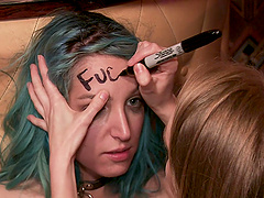 Rough mouth and pussy destruction for dirty slut Liz Rainbow