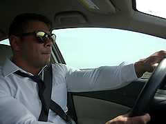 Gay BDSM scene with a handsome man getting fucked by a cop