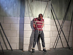 Muscular guy moans with pleasure while his friend sucks his cock