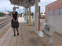 Aston is bored while waiting for a train and decides to please herself