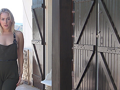 Kinky blonde farm girl shows us her flashing pink buttplug