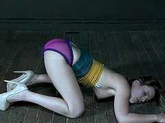 Amateur blonde girl Sasha Heart on her knees getting tortured