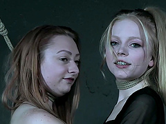 Amateur girls tied up around their necks and they start stripping