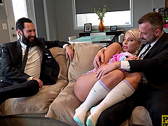 Hardcore threesome fucking with cum loving mature London River